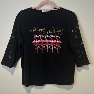 vintage allyson whitmore embroidered flamingo christmas shirt size medium petite